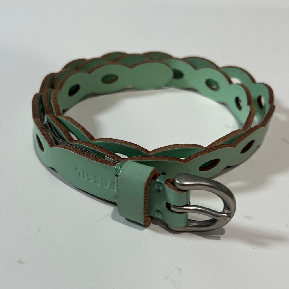 Fossil Mint Green Scallop Leather Boho Cottagecore Rodeo Coastal Cowgirl Belt S